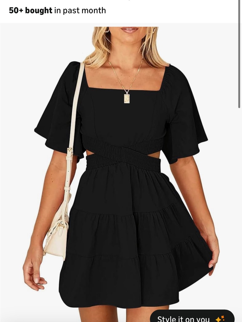 Amazon Black Backless Square-Neck Tiered Mini Dress